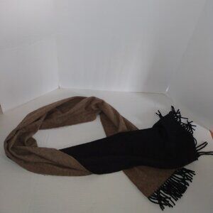 Redenvelope: Black and brown 100% Cashmere scarf with fringe.